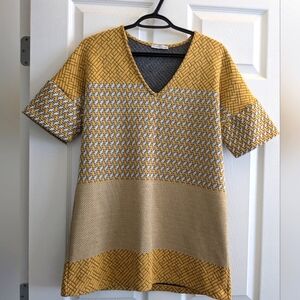 Zara Yellow Patterned Tunic V-neck Top